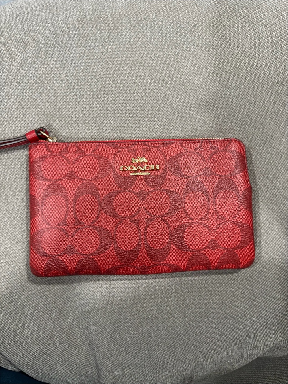 COACH Red Signature Wristlet with Gold Logo